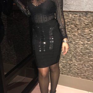 Herve Leger Women's Black Bandage Bodycon Pencil Skirt with Sexy Detail XXS